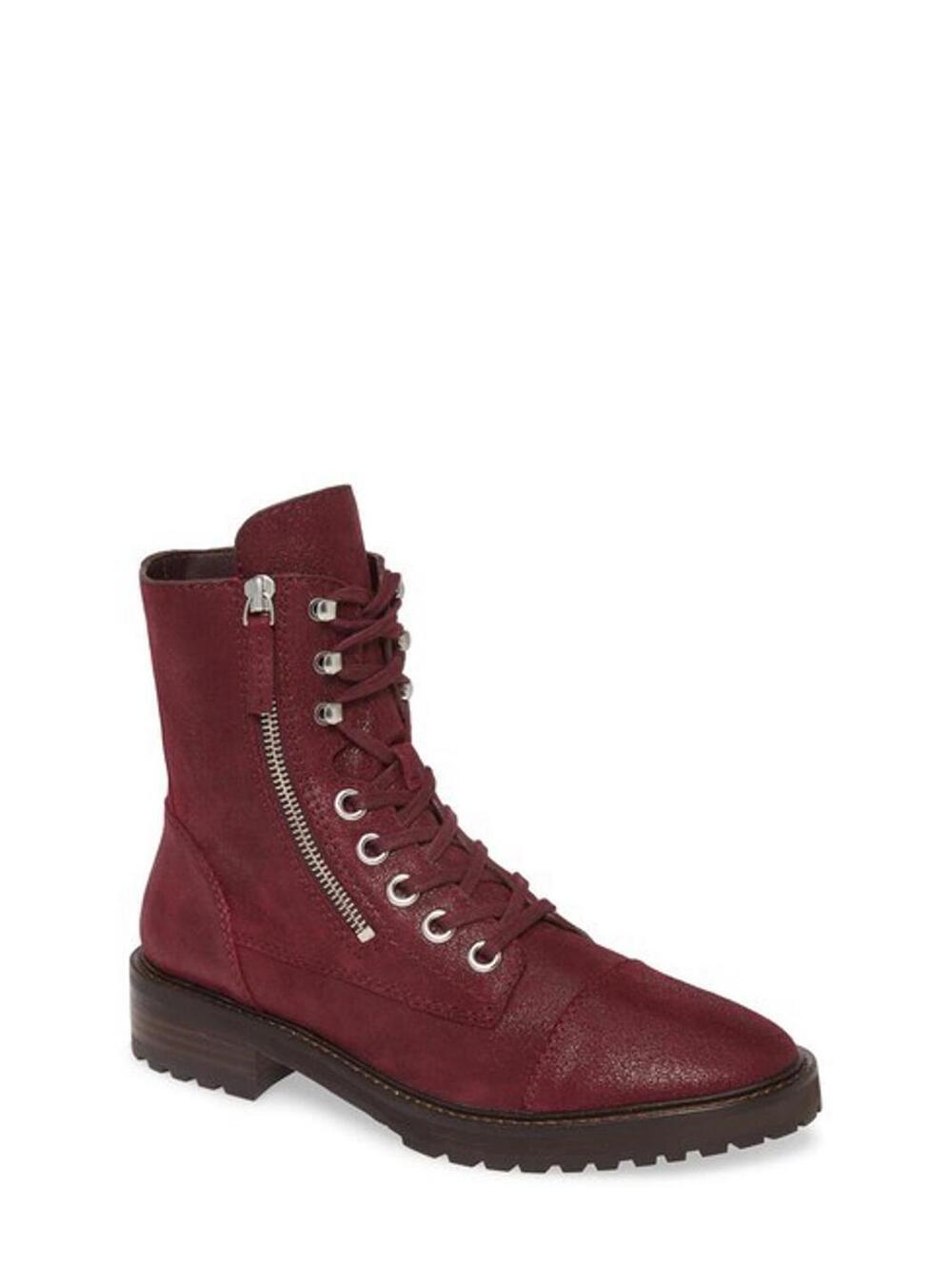 Paige Women's Marline Boot Suede Zip Combat Distress Burgundy Size 8 $378 New